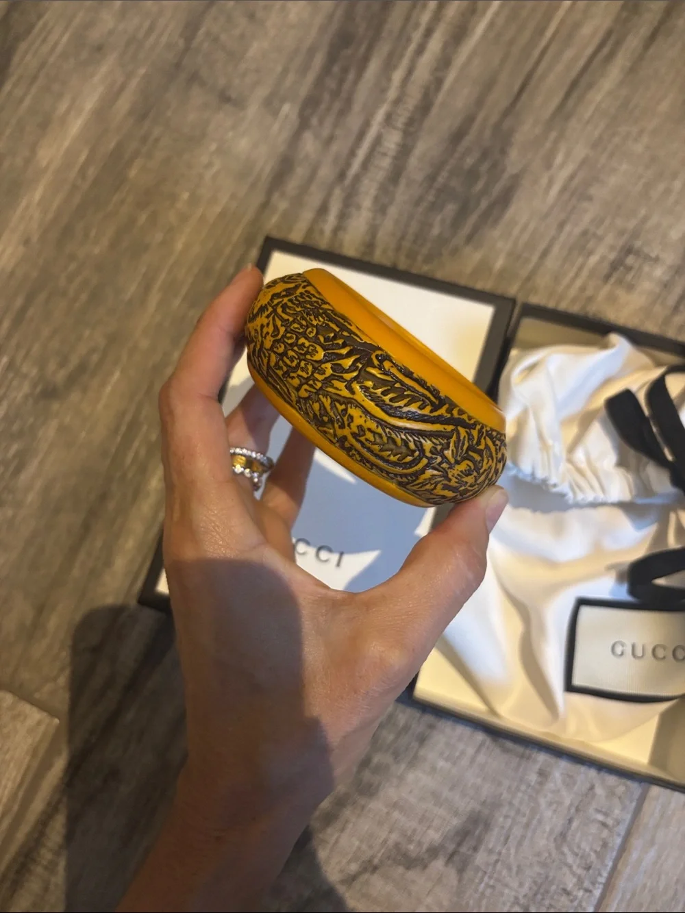 Gucci Yellow Carved Resin Bangle